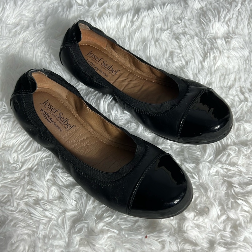 Josef Seibel Double Air Reaction Black Leather Patent Toe Flats EUR 38
